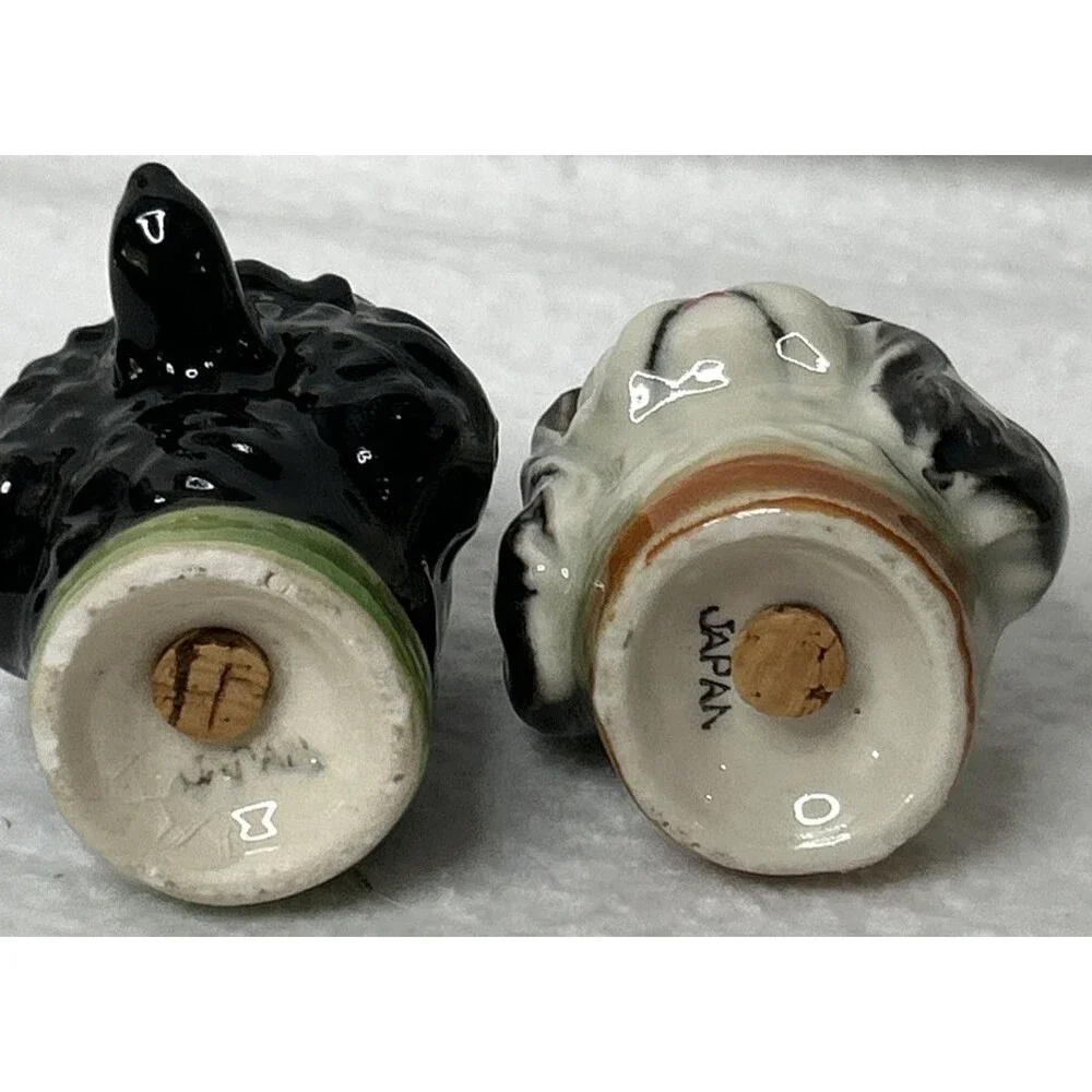 Vintage Japan Salt and Pepper Shakers Dog Heads poodle Llaso Apso Hostess Gift